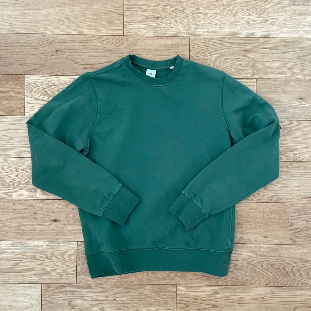 ASPESI Men’s slim fit loopback cotton-jersey sweatshirt in GREEN — MEDIUM.
